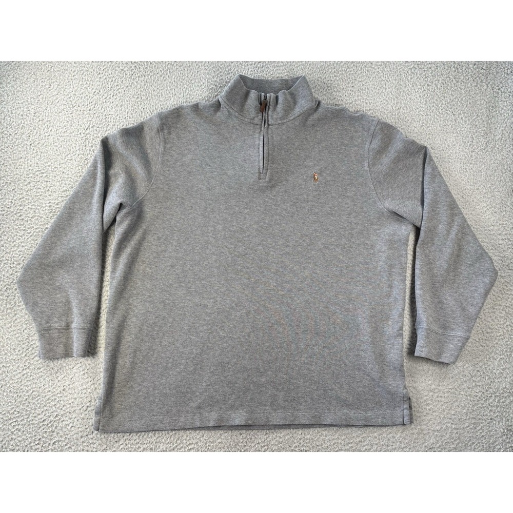 Polo Ralph Lauren Quarter Zip Mens‎ XL Gray Estate Rib Flesh Pony